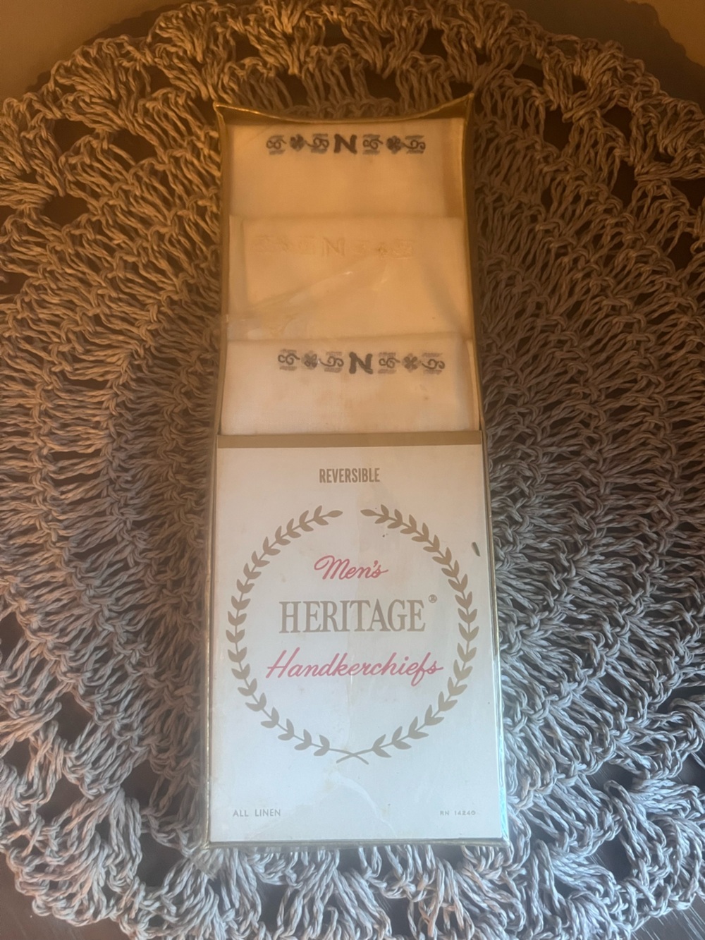 Vintage Heritage Men's Reversible Handkerchiefs - White monogrammed “N”